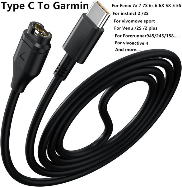 USB C Tip C Şarj Kablosu Garmin Fenix ​​7 7s 7S 7x 6 6s 6x Pro 5s 5x Vivoaktif 3 4S 935 945 245 Venu 2 Tactix 7 İçgüdü 2S Enduro Şarj Cihazı Fişi