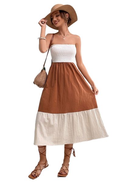 

colorblock frill trim shirred dress j0vh#, Black;gray