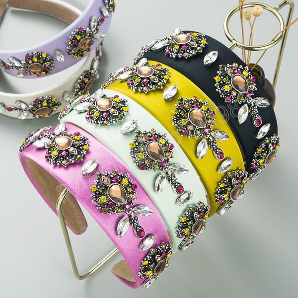 

luxury color crystal rhinestone headband korean fashion hair accessories women vintage wide brim hair hoop femme headwear, Slivery;white