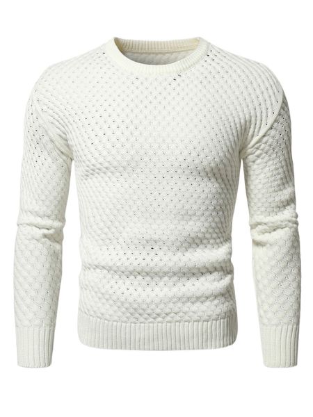 

men solid pointelle knit sweater 01na#, White;black