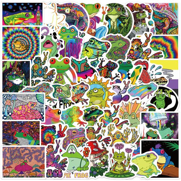 

new 50pcs psychedelic aesthetics frog cartoon stickers graffiti diy luggage guitar fridge bike skateboard sticker kid toy decal