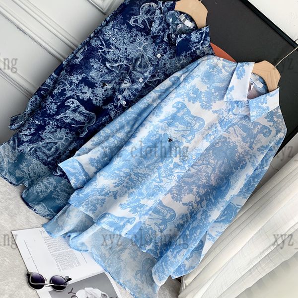 

high-end womens t shirts long sleeve designer shirts sun protection summer polo animal printing cotton and linen printings, White