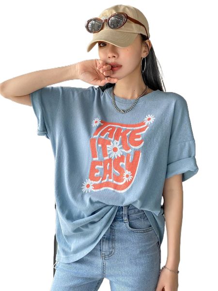 

dazy floral & slogan graphic drop shoulder tee a4pe#, White