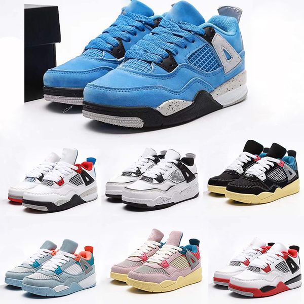 

6c-3y kids virgils uni0n diy basketball shoes jumpman 4s fire red university blue tech grey iv collaboration 22-35 toddler sneaker sail musl, Black