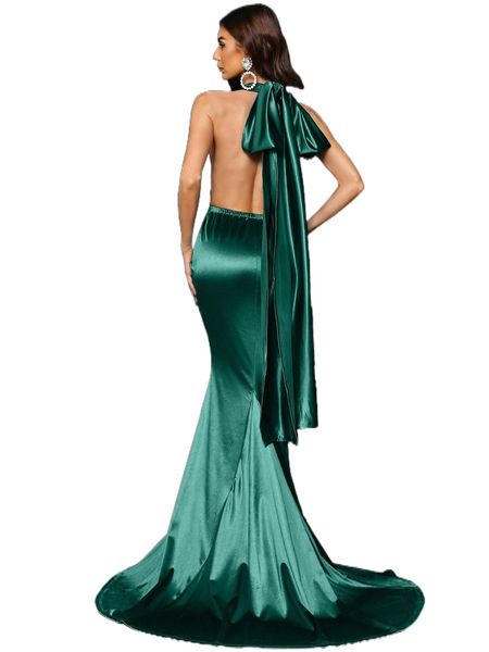 

missord self tie plunging halterneck fishtail satin prom dress m7do#, Black;gray
