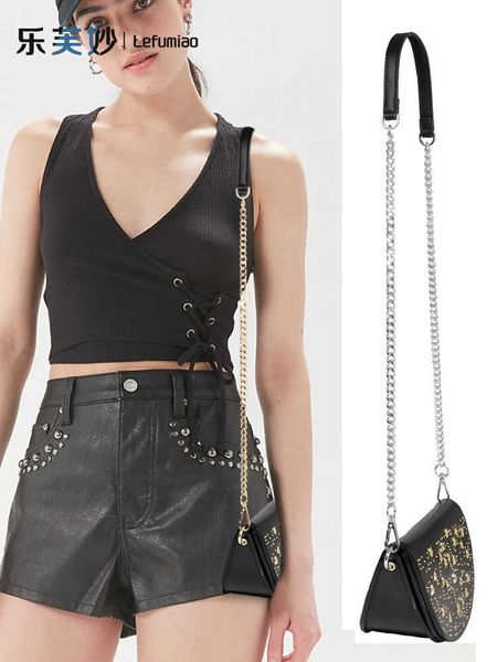 

happy_buy_bag2022real leather bag belt women's messenger shoulder belt bag chain accessories single purchase bag chain metal silver gol, Black