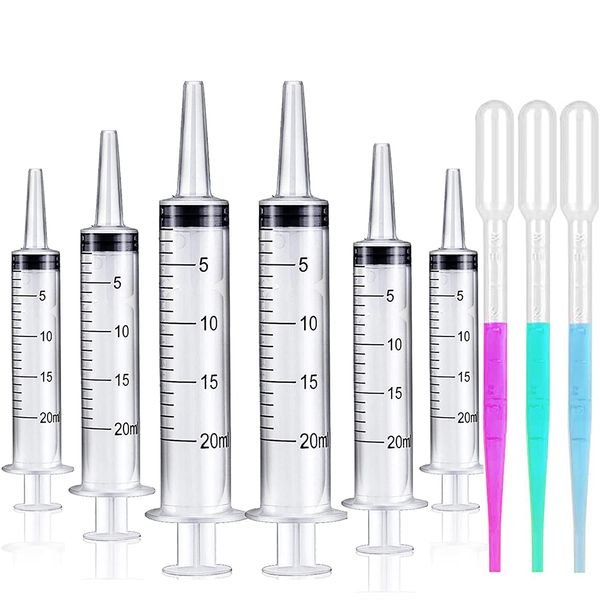 Facilidades de laboratório 6 pack 20ml seringa sem agulha - seringas para brilho labial, grandes seringas de plástico