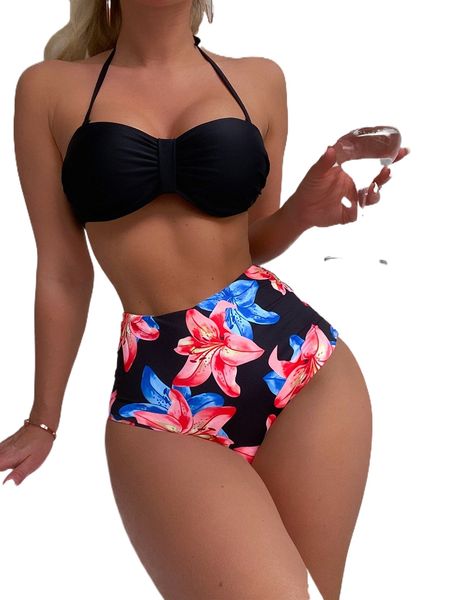 

floral push up high waisted bikini swimsuit g2vo#, White;black