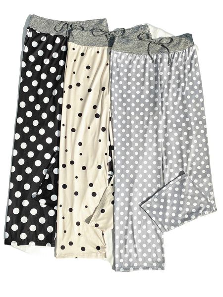 

3pcs drawstring waist colorblock polka dot print sleep pants 47zt#, Black;red