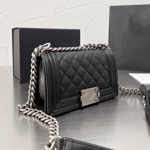 Abendtaschen Schulter 2022Ss Classic Black Boy Caviar Leather Mini Flap Quilted Calfskin Gold Aged Silver Metal Hardware Chain Strap Crossbody Designer hadbags