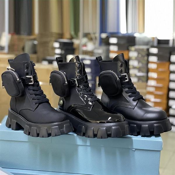 

men designers rois ankle martin boots and nylon boot military inspired combat shoes small bouch with box no43261s, Black