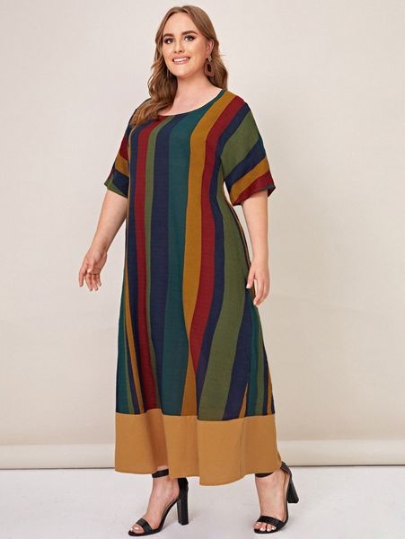 

plus striped colorblock dress c61r#, Black