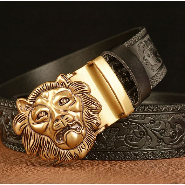 

domineering three-dimensional lion automatic buckle men's belt leather casual black brown gold white belt belts for women designer toys