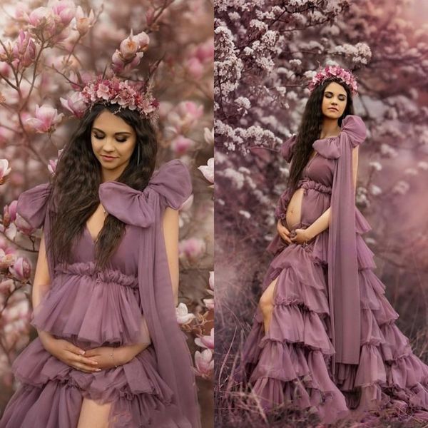 

chic prom dresses for women maternity gowns ruched lace up boho pshooting dress country style nightgown robes, Black