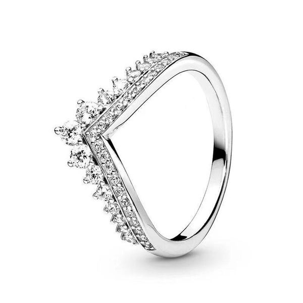 

clear cz diamond princess wish ring set original box for pandora 925 sterling silver women girls wedding crown rings3471, Slivery;golden