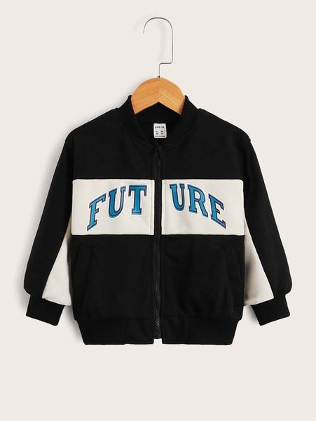 

toddler boys letter graphic colorblock zipper up bomber jacket she, Blue;gray