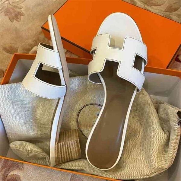 

designer herme women slippers oasis sandals shoes with source standard slippers net red leather thick heel shoes wear travel leisure sandals, Black