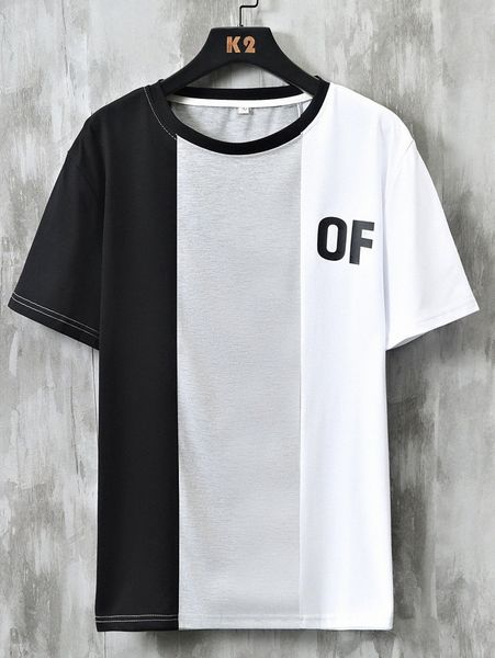 

romwe guys colorblock letter tee x5et#, White;black