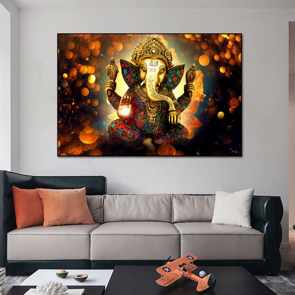 India Lord Ganesha Design Canvas Painting Stampa Nordic Hoom Decor Wall Art Picture For Living Room Home Decoration Frameless