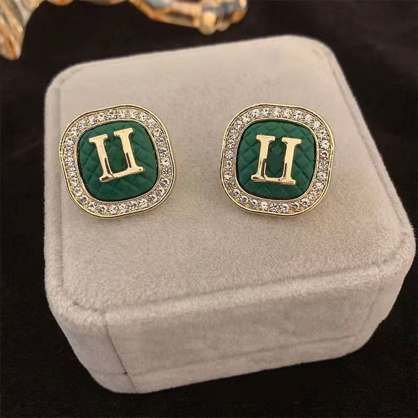 

green red black diamond round classic stud titanium steel european and american letter h earrings women ladies designer luxury couple gift j, Golden;silver