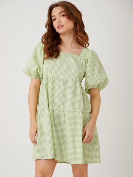 

gingham tie back smock dress 45ja#, Black;gray