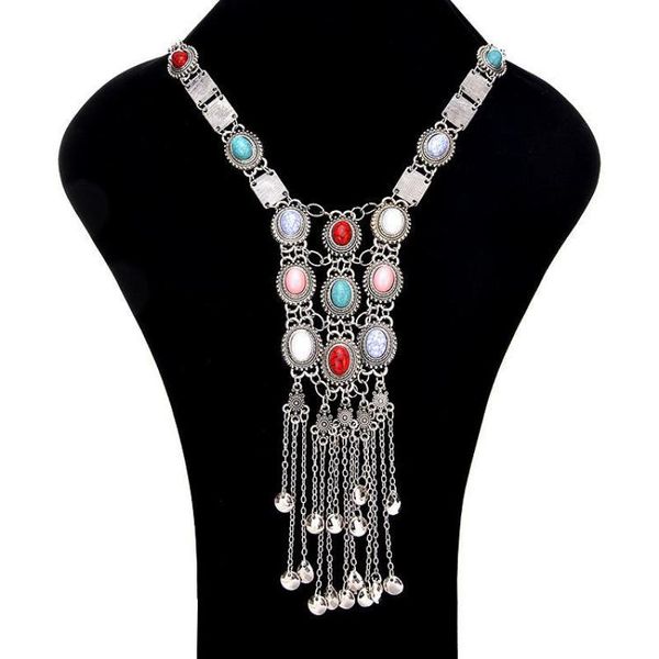 Colares pendentes Bohemian Long Colar Stones Colorful Stones Tassel de várias camadas para mulheres pingentes de jóias Colar CF1Penda