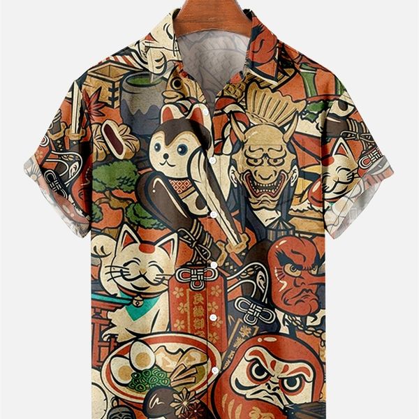 

men's trend casual harajuku japanese retro style spring/summer short sleeve shirt chest pocket design fashion buttons 1 220810, White;black