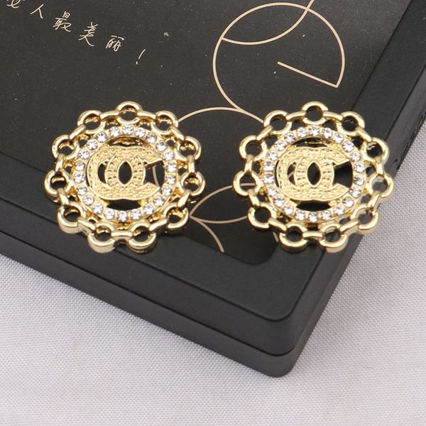 

simple 18k gold plated 925 silver luxury brand designers double letters stud geometric famous women crystal rhinestone pearl earring wedding, Golden;silver