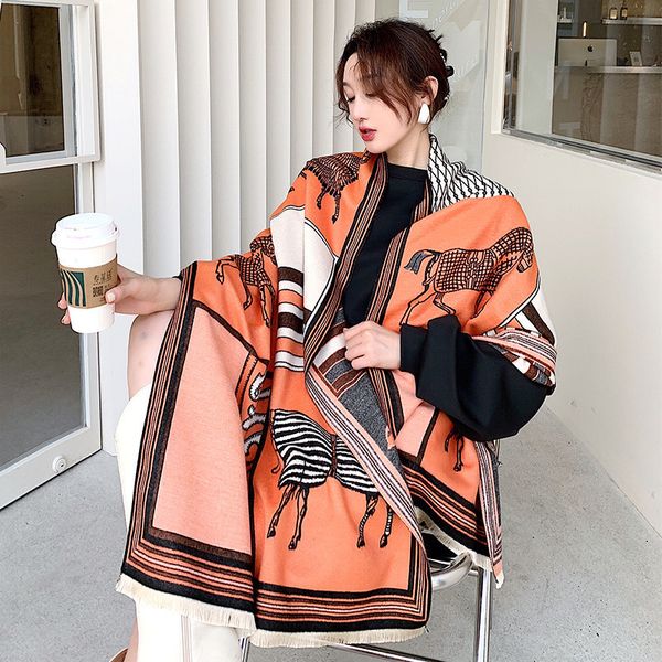 

hbp fashion deisnger letter print scarf women winter warm luxury cashmere scarves pashmina shawls lady wraps bufanda thick bandana 220723, Blue;gray