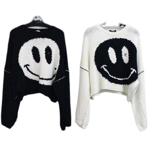 

men's sweaters high end special price raf merino wool silhouette short smiling face sweater knitwear vibe fenggao street, White;black