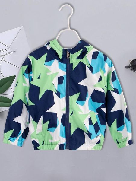 

toddler boys star print hooded jacket she, Blue;gray