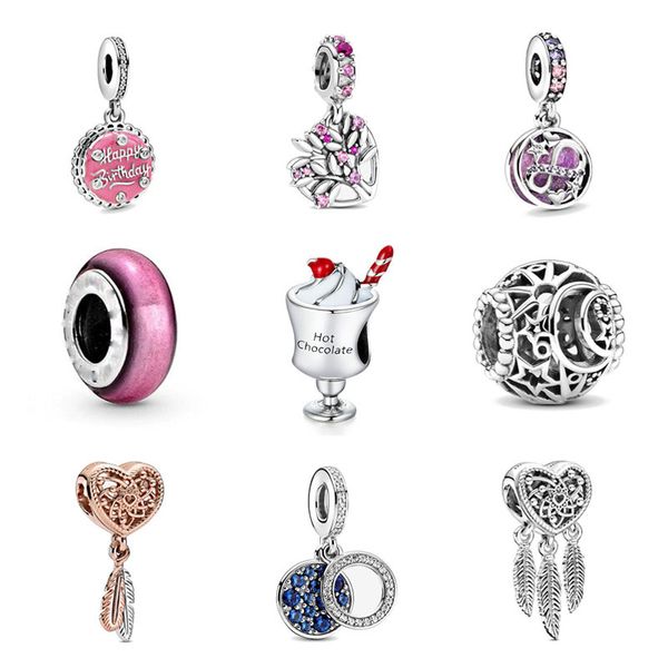 925 Silber für Pandora-Charm, 925-Armband, Farbe, Traumfänger, Stammbaum, Geburtstagstorte, Charms-Set, Anhänger, DIY, feiner Perlenschmuck