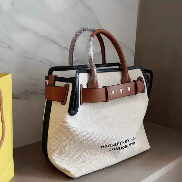 

canvas shopping bag large capacity package tote bags belt handbag purse fashion letter white genuine leather luxury designer, Red;black