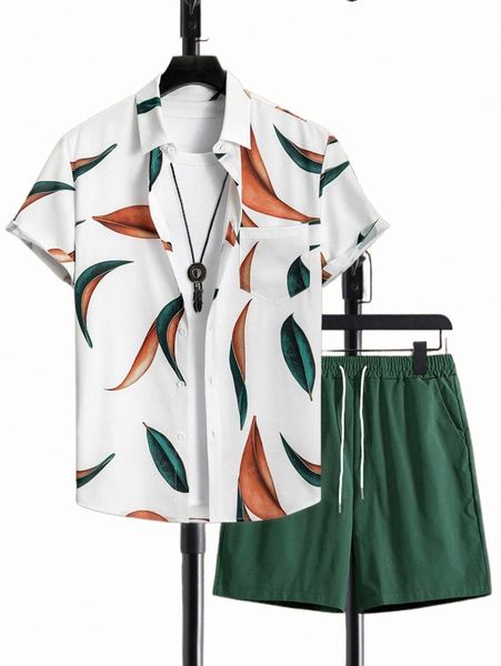

men plants print shirt & shorts without tee 53gn#, Gray