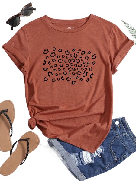 

leopard print round neck tee 05vh#, White
