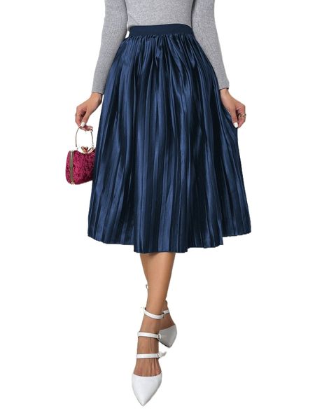 

high waist contrast tape pleated skirt y29l#, Black
