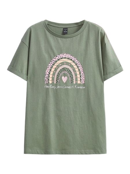 

x peace slogan & rainbow print tee 20zz#, White