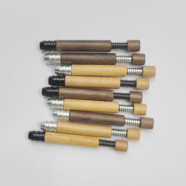 Fumo di legno naturale Mini tubi di metallo Secco Herb Tabacco Handpipe Maniglia Portafiltro per sigarette Piroga Catcher Taster Bat Tips Tube Spring One Hitter DHL Free