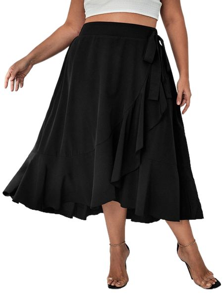 

plus knot side wrap skirt q6iz#, Black