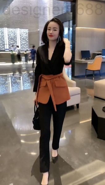 

women's tracksuits designer miss tang clothing store european temperament fashion ol contrast color coat high waist small leg pants two, Gray