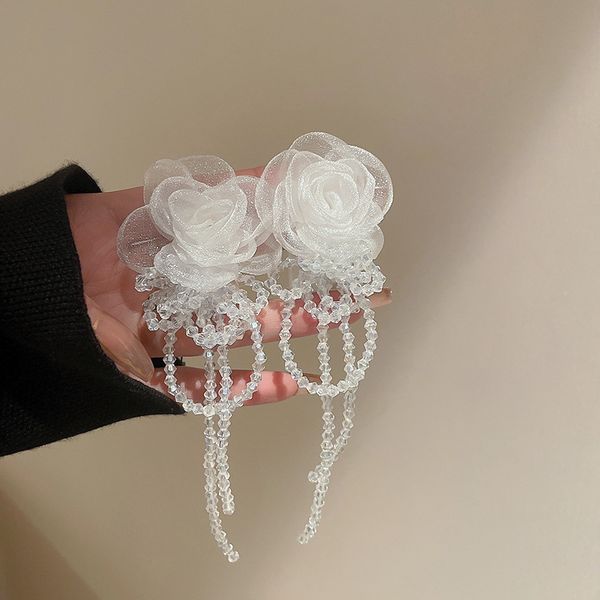 

silver needle french organza flower crystal tassel earrings super fairy rococo style earrings fashionable earrings women, Golden