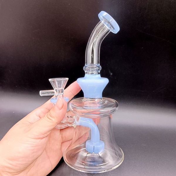 Mini vidros de cachimbo de água de água de vidro de vidro de 8 polegadas com pneu azul Perc delicado sonda de óleo de fumantes de óleo de fumar 18mm 18mm de 18 mm