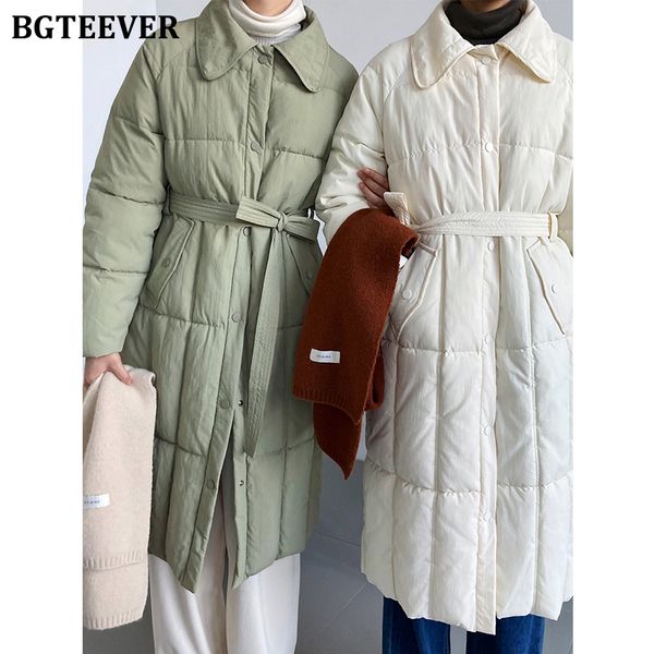 

casual lapel loose women parkas full sleeve single-breasted lace-up female down jackets 2021 winter ladies overcoats, Tan;black