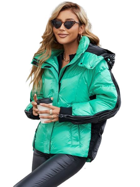 

gasman zip side colorblock hooded winter coat g6nv#, Black