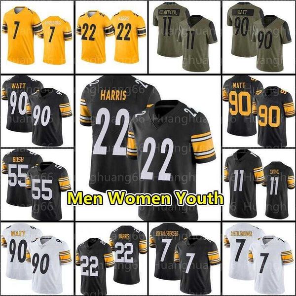 

11 chase claypool 90 t.j. watt 22 najee harris football jersey 10 mitchell trubisky pat freiermuth roethlisberger fitzpatrick troy polamalu, Black