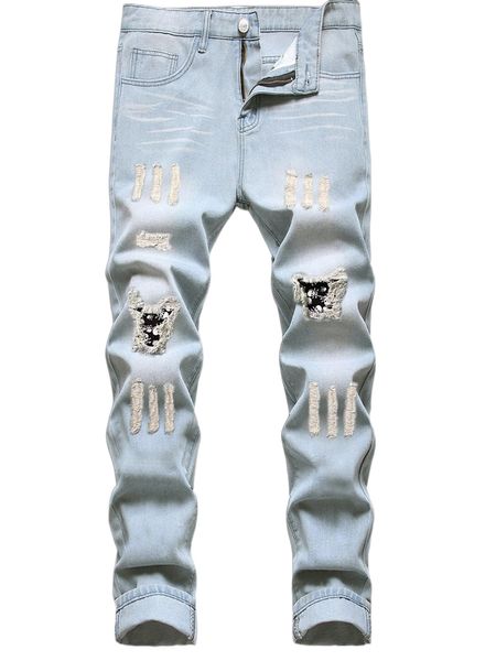 

romwe guys ripped jeans r8mn#, Blue