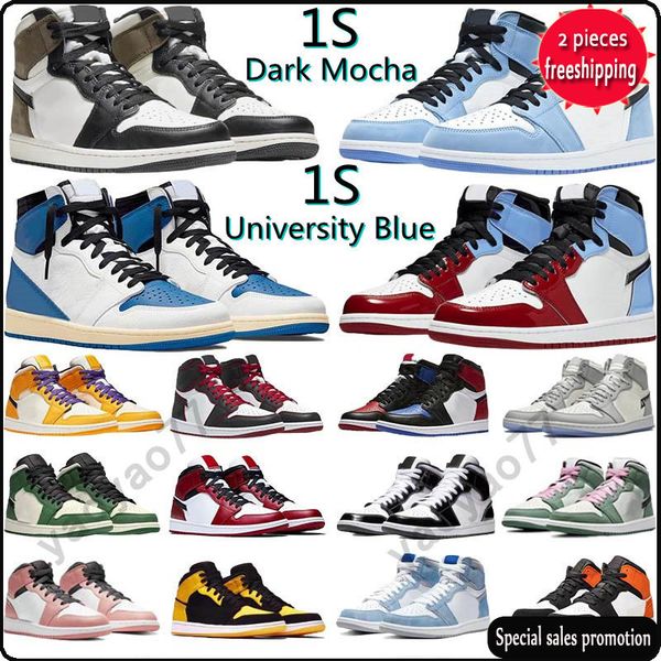 

2022 2022 university blue 1 og basketball shoes jumpman 1s high dark mocha unc light smoke grey hyper chicago patent bred royal toe men wome, Black