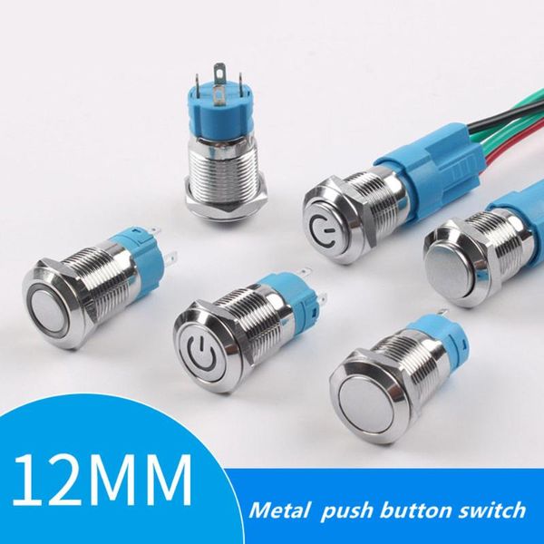 Switch IP65 Su geçirmez Metal Push Düğmesi Düz /Yüksek Kafa Halka Güç LED Işık Kendi Kaya Mandal Anahtarları 3V 12V 24V 220VSWITCH