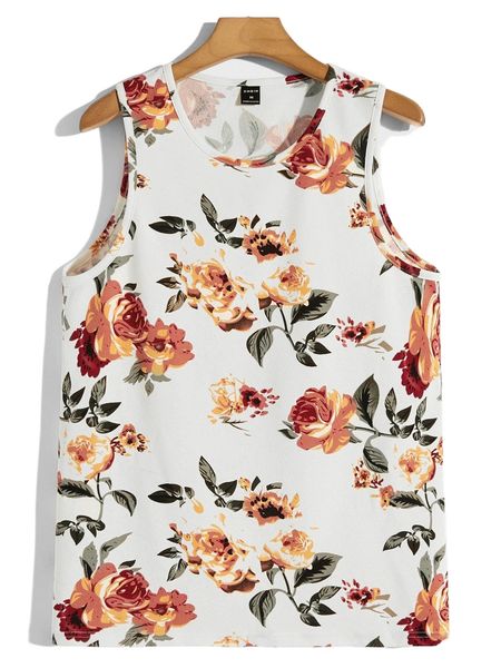 

men floral print tank p537#, White;black