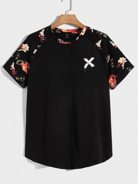 

men floral raglan sleeve graphic print tee k0gc#, White;black